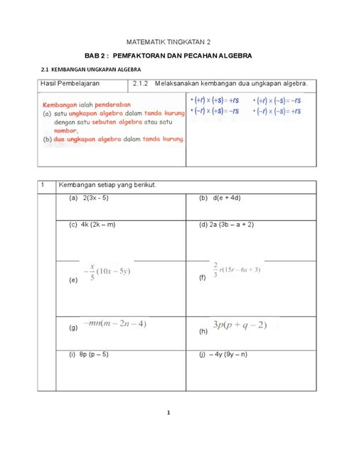 Soalan Latihan Ungkapan Algebra Tingkatan 1 Image